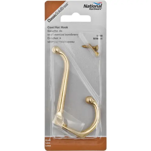 V1960 Coat / Hat Hook Solid Brass Finish V1960 Coat / Hat Hook Solid Brass Finish