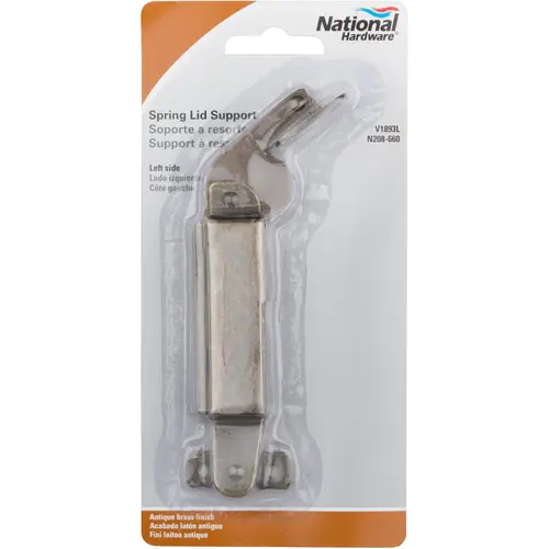 V1893L Spring Lid Support Antique Brass Finish V1893L Spring Lid Support Antique Brass Finish