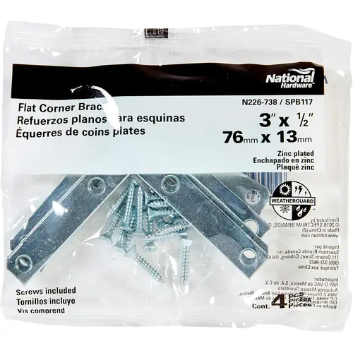 SPB117 3" x 1/2" Corner Brace Zinc Plated Finish SPB117 3" x 1/2" Corner Brace Zinc Plated Finish
