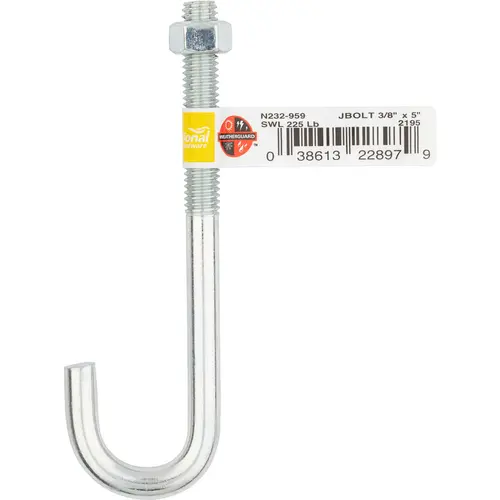 2195BC 3/8" x 5" J Bolt Zinc Plated Finish - pack of 10 2195BC 3/8" x 5" J Bolt Zinc Plated Finish - pack of 10