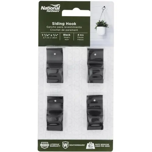 Hanging Siding Hooks, Black, 10-Lb. Load, 1-7/16 In - pack of 4 Hanging Siding Hooks, Black, 10-Lb. Load, 1-7/16 In - pack of 4