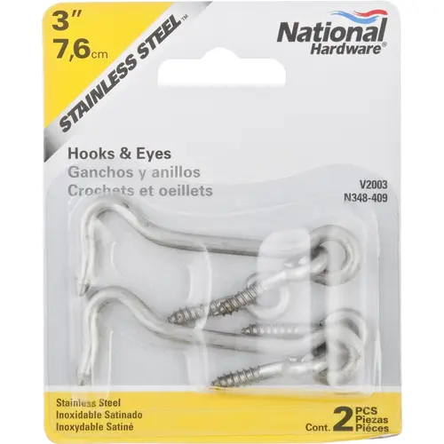 V2003 3" Hook & Eye Stainless Steel Finis - 2 per pack x3 packs V2003 3" Hook & Eye Stainless Steel Finis - 2 per pack x3 packs