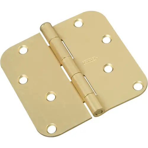 Door Hinge, Interior, Round-Edge, Satin Brass, 4 In. Door Hinge, Interior, Round-Edge, Satin Brass, 4 In.