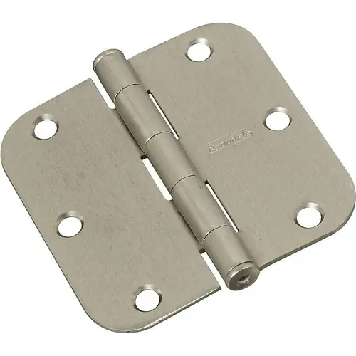 Door Hinge, Interior, Round-Edge, Satin Nickel, 3-1/2 In. Door Hinge, Interior, Round-Edge, Satin Nickel, 3-1/2 In.