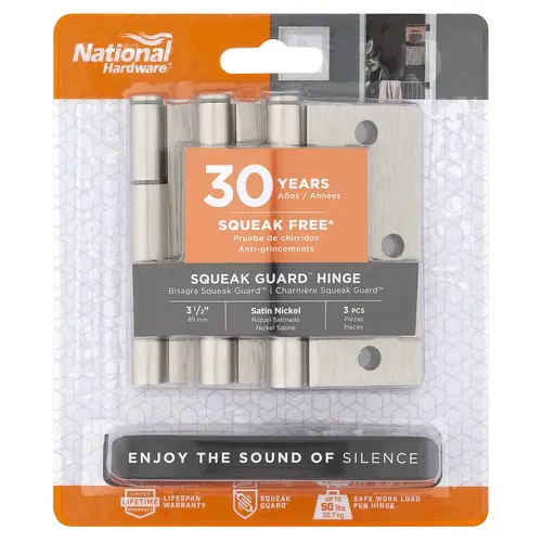525 3-1/2" SQR Squeak Guard Hinge - pack of 3 - Satin Nickel 525 3-1/2" SQR Squeak Guard Hinge - pack of 3 - Satin Nickel