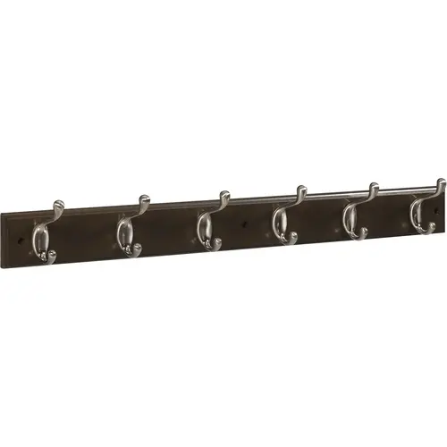 B8170 27" x 2-3/4" x 3/5" Hookrail with 6 Coat Hooks - Satin Nickel with Dark Brown Rail B8170 27" x 2-3/4" x 3/5" Hookrail with 6 Coat Hooks - Satin Nickel with Dark Brown Rail