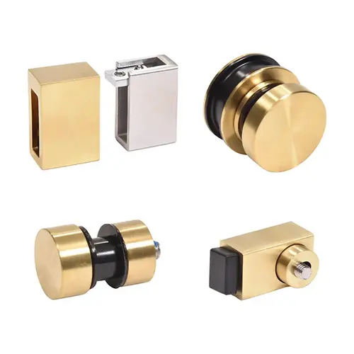 Satin Brass Stainless Steel Replacement Rollers, Fixed Panels, Wall Bracket & Stopper for Cavoli Sliding Shower Door System Satin Brass Stainless Steel Replacement Rollers, Fixed Panels, Wall Bracket & Stopper for Cavoli Sliding Shower Door System