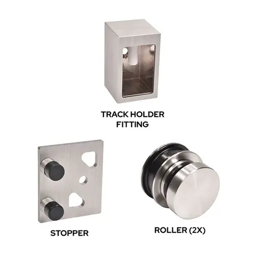 Brushed Stainless Steel Replacement Rollers, Wall Bracket & Stopper for Brixen Sliding Shower Door System