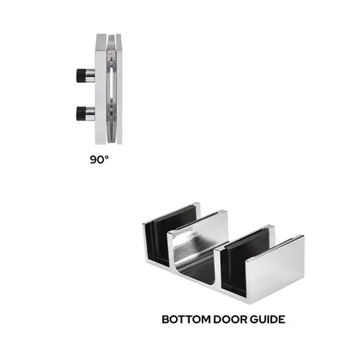 Polished Stainless Steel Replacement 90 Degree Accessory Kit & Bottom Guide for Brixen Sliding Shower Door System