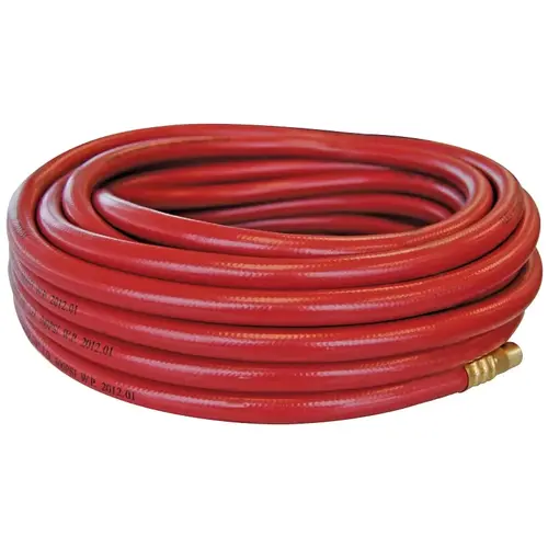 70 FLEXhybrid Series Air Hose, 3/8 in ID, 50 ft L, MNPT, 300 psi Pressure, Techno Polymer, Red