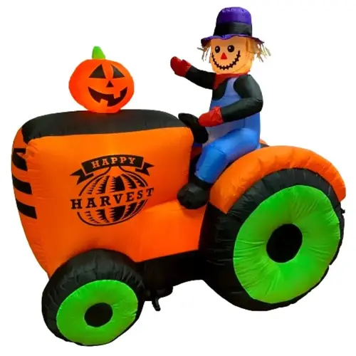 Inflatable Tractor w/Scarecrow, 6 ft H, Polyester, Multi Color, Internal Light/Music: Internal Light, Indoor/Outdoor Multi-Color Inflatable Tractor w/Scarecrow, 6 ft H, Polyester, Multi Color, Internal Light/Music: Internal Light, Indoor/Outdoor Multi-Color