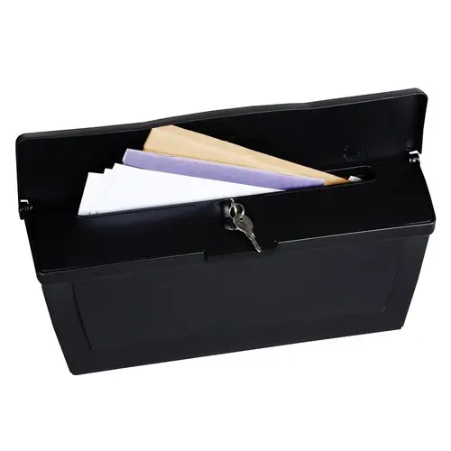 Small Lockable Mailbox, 440 cu-in, Plastic, Textured, Black, 15-1/2 in W, 4.13 in D, 6-1/4 in H