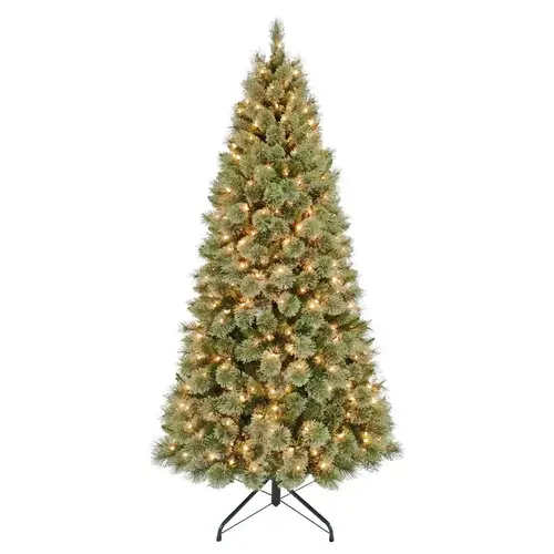 Artificial Tree, 7 ft, Cashmere Monterey Pine Family, Direct Plug In, Incandescent, Clear