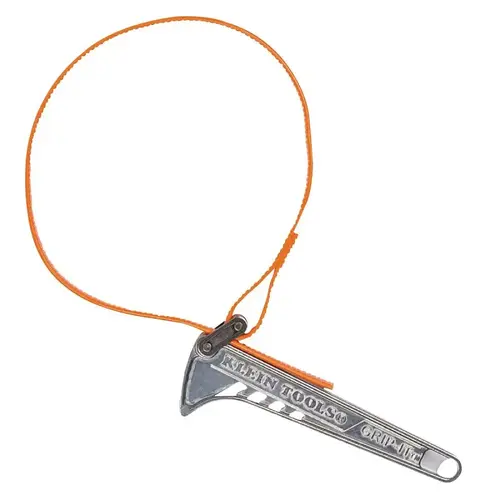 Strap Wrench, 1-1/2 to 4 in Pipe, 6 in L Handle, 0.63 in W Strap, 21-1/4 in L Strap, Aluminum Handle Orange