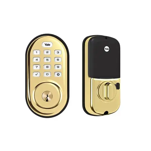 Assure Lock Push Button Deadbolt with ZigBee Bright Brass Finish