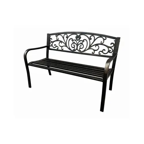 Park Bench, Steel/Cast Iron, Black, 50 In. Wide