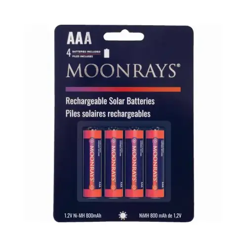 AAA Rechargeable Solar Light Batteries, 800mAh, 4-Pk. AAA Rechargeable Solar Light Batteries, 800mAh, 4-Pk.