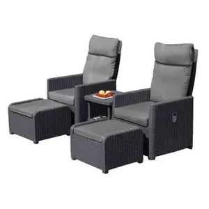 FOREMOST WORLDWIDE CO LTD FH-TR5PCCS 5-Pc. Torrance Cushioned Chat Set, Charcoal Frames, 2 Reclining Chairs & Ottomans, Table