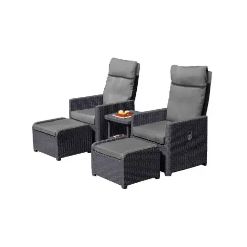 5-Pc. Torrance Cushioned Chat Set, Charcoal Frames, 2 Reclining Chairs & Ottomans, Table 5-Pc. Torrance Cushioned Chat Set, Charcoal Frames, 2 Reclining Chairs & Ottomans, Table