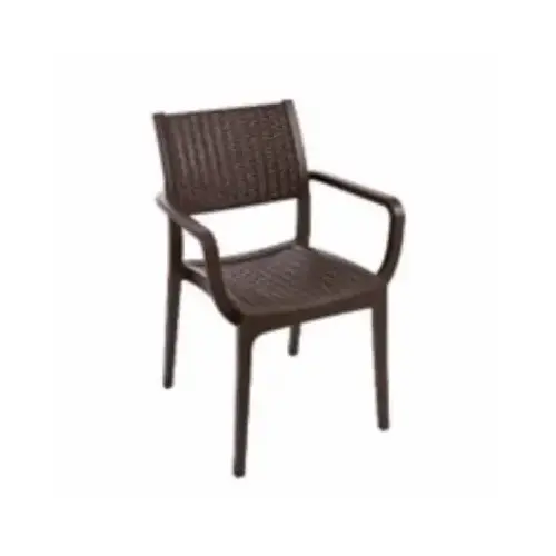 Rattan-Look Arm Chair, Brown Plastic