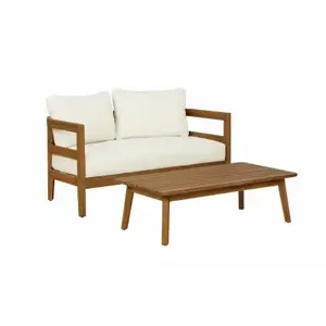 Linon Home Decor 24OUT2101302U Cape May Wood Loveseat & Table, Beige Cushions