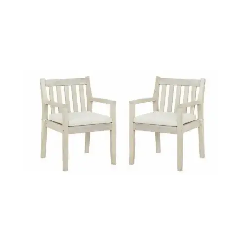 Set of 2 Svana Wood Dining Arm Chairs, Beige Cushions Set of 2 Svana Wood Dining Arm Chairs, Beige Cushions