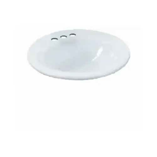 Drop-In Lavatory Sink, Self Rimming, White, 19 In. Round