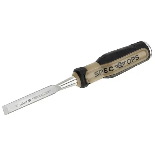 Spec Ops Bevel Edge Chisel, 1/2 in Tip, 9-1/8 in OAL, HCS Blade, Shock-Absorbing Handle Black Spec Ops Bevel Edge Chisel, 1/2 in Tip, 9-1/8 in OAL, HCS Blade, Shock-Absorbing Handle Black