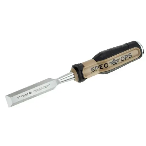 Spec Ops Bevel Edge Chisel, 3/4 in Tip, 9-1/8 in OAL, HCS Blade, Shock-Absorbing Handle Black