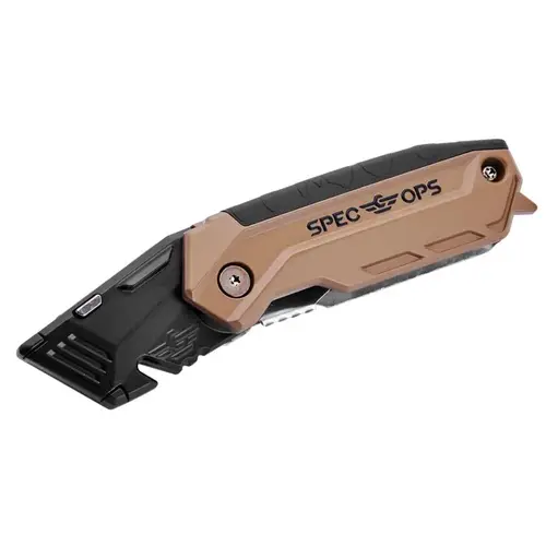 Spec Ops Folding Utility Knife, Steel Blade, 1-Blade, Pistol Grip Handle, Black/Flat Dark Earth Handle Spec Ops Folding Utility Knife, Steel Blade, 1-Blade, Pistol Grip Handle, Black/Flat Dark Earth Handle