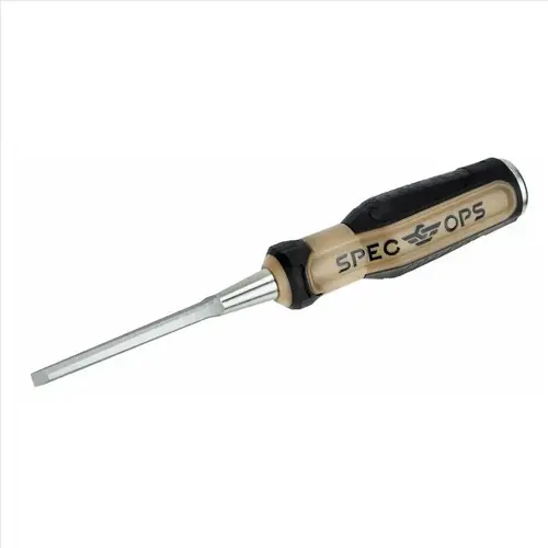 Spec Ops Bevel Edge Chisel, 1/4 in Tip, 9-1/8 in OAL, HCS Blade, Shock-Absorbing Handle Black