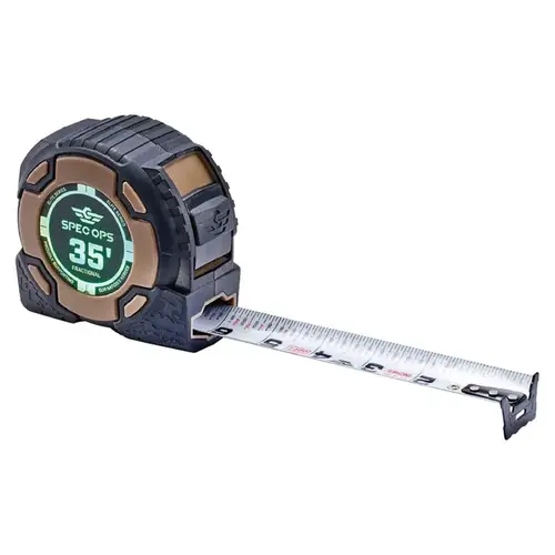 Spec Ops Elite Series Fractional Tape Measure, 35 ft L Blade, 1-1/4 in W Blade, Steel Blade, ABS Case Black