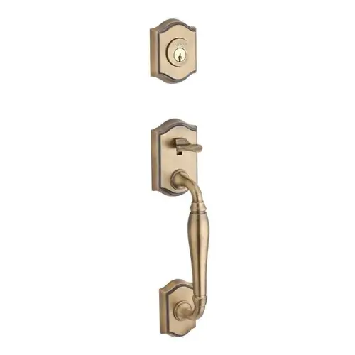 Double Cylinder Westcliff Handleset with Left Hand Federal Lever and Traditional Arch Rose with Smartkey For Thin Door with 6AL Latch and Dual Strike Matte Brass and Black Finish