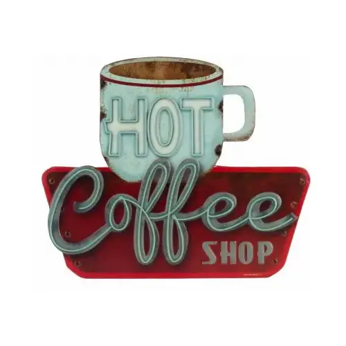 3D Embossed Metal "Hot Coffee Shop" Sign, Indoor/Outdoor Use