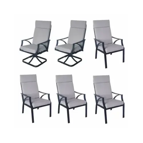 Set of 6 Patio Dining Chairs, Steel, Cushions, 2 Swivel, 4 Stationary