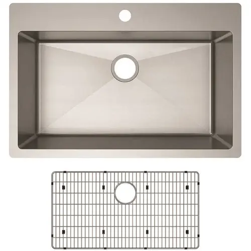 Crosstown Stainless Steel 33 in. 1-Hole Single Bowl Dual Mount Kitchen Sink with Bottom Grid Polished Satin Crosstown Stainless Steel 33 in. 1-Hole Single Bowl Dual Mount Kitchen Sink with Bottom Grid Polished Satin