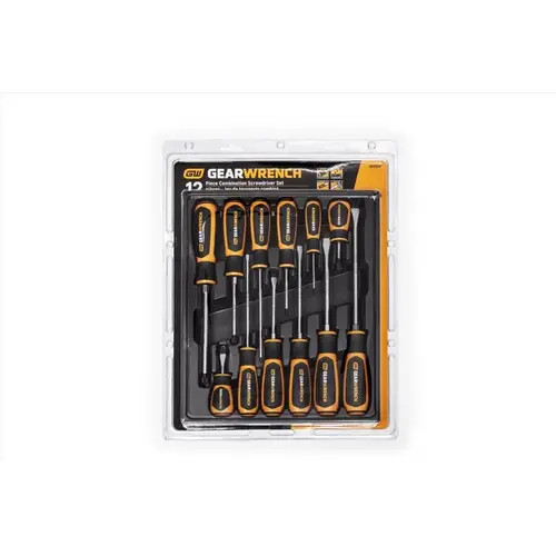 Dual Material Combination Phillips /Slotted Screwdriver Set, 1/4 in, #0 to 3/8 in, #3 Size Range, 12-Pc with Tray Black Oxide Dual Material Combination Phillips /Slotted Screwdriver Set, 1/4 in, #0 to 3/8 in, #3 Size Range, 12-Pc with Tray Black Oxide