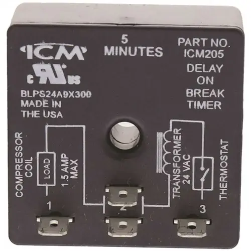 18-30 VAC Delay-On-break Timer W/4 Terminals & 5 Min Fixed Time Delay Relay 18-30 VAC Delay-On-break Timer W/4 Terminals & 5 Min Fixed Time Delay Relay