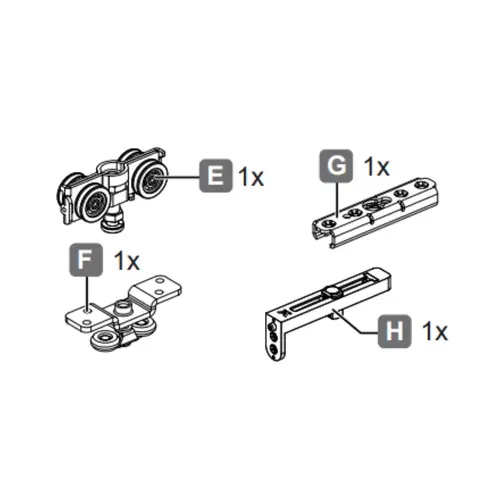 Folding Wall Fitting, Slido W-Fold32 100T, set Additional set Corner suspension, Center suspension With top and bottom guide Running track: Aluminum Guide track: Aluminum Running gear: Steel Roller: Plastic, Silver colored, anodized Folding Wall Fitting, Slido W-Fold32 100T, set Additional set Corner suspension, Center suspension With top and bottom guide Running track: Aluminum Guide track: Aluminum Running gear: Steel Roller: Plastic, Silver colored, anodized