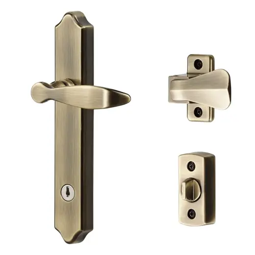 ML Lever Set With Keyed Deadbolt, Antique Brass (4 Posts)