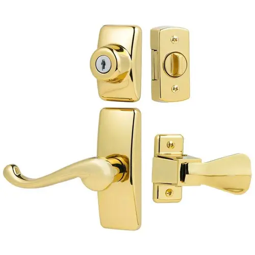 GL Storm Door Lever Set With Keyed Deadbolt Lock, Brass