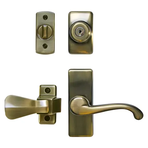 GL Storm Door Lever Set With Keyed Deadbolt Lock, Antique Brass
