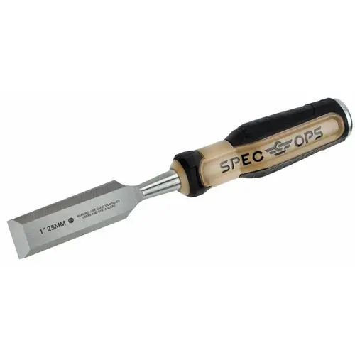 Spec Ops Bevel Edge Chisel, 1 in Tip, 9-1/8 in OAL, HCS Blade, Shock-Absorbing Handle Black
