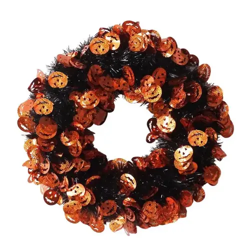 Wreath 17" 2 Assorted Designs- Tinsel Pumpkin/Bat - pack of 6 Wreath 17" 2 Assorted Designs- Tinsel Pumpkin/Bat - pack of 6