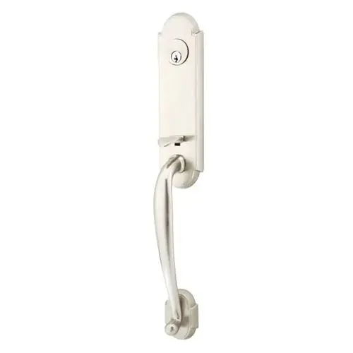 Stuttgart Left Hand 2-3/4" Backset with Single Cylinder Charleston Mortise Handleset with F20 Function Body Satin Nickel Finish