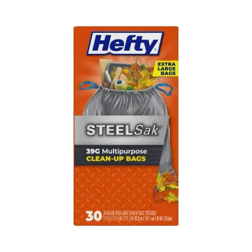 Steel Sak Heavy-Duty Drawstring Contractor CleanUp Trash Bags, Gray, 30-Ct., 39-Gal Steel Sak Heavy-Duty Drawstring Contractor CleanUp Trash Bags, Gray, 30-Ct., 39-Gal