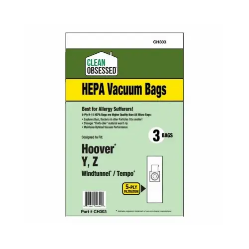 Hoover HEPA Vacuum Cleaner Bags, Type Y, 3-Pk.