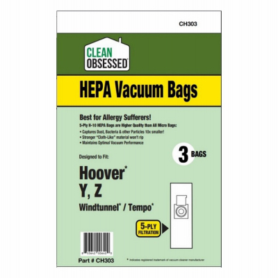 SUPPLIES ON DEMAND CH303 Hoover HEPA Vacuum Cleaner Bags, Type Y, 3-Pk.