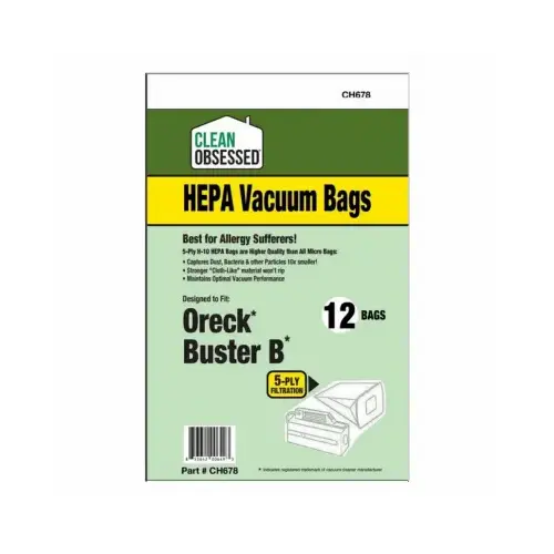 Oreck Vacuum Cleaner Bags, Type B HEPA, 12-Pk.