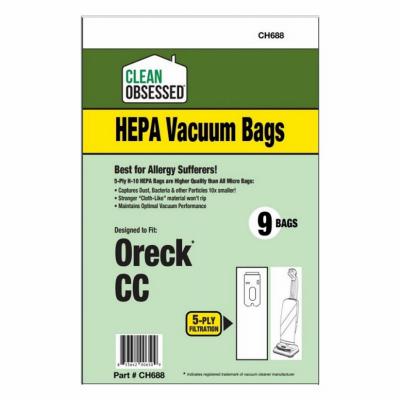 SUPPLIES ON DEMAND CH688 Oreck Vacuum Cleaner Bags, Type CC HEPA, 9-Pk.